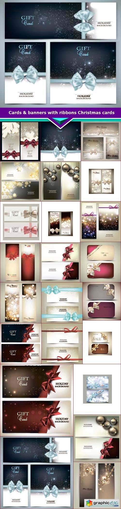 Cards & banners with ribbons Christmas cards 24x EPS
