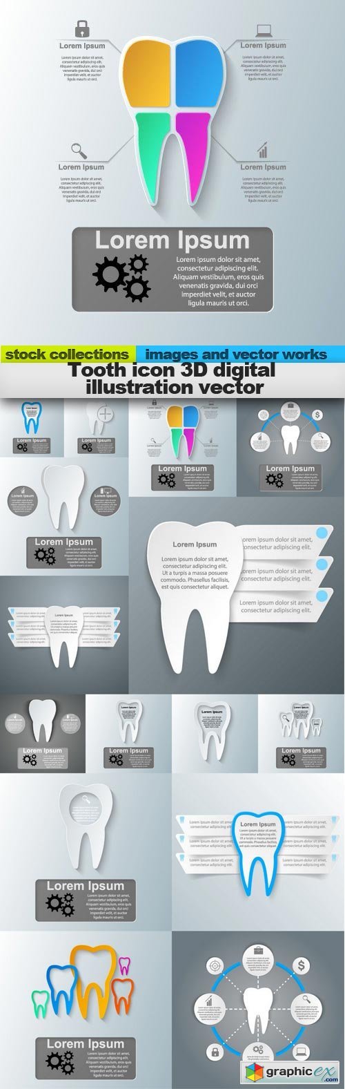 Tooth icon 3D digital illustration vector, 15 x EPS