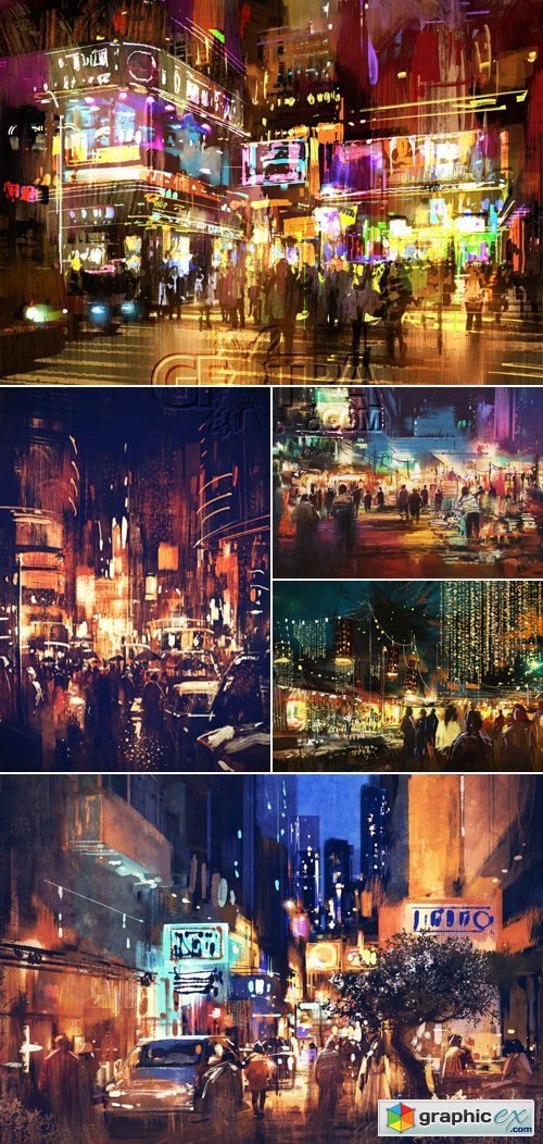 Stock Photo - Watercolor Night City