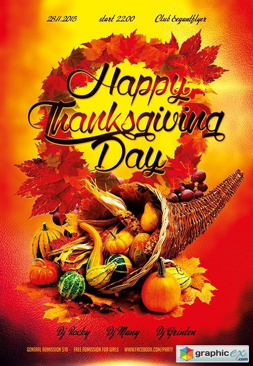 Happy Thanksgiving Day Flyer PSD Template + Facebook Cover
