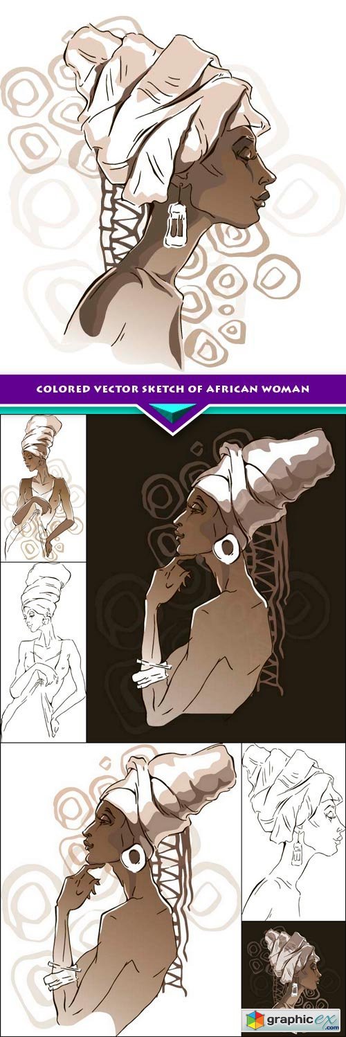 Colored vector sketch of african woman 7x EPS
