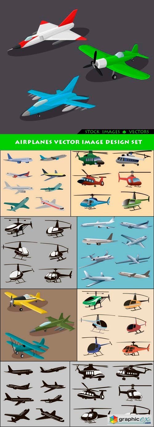 Airplanes vector image design set 9x EPS