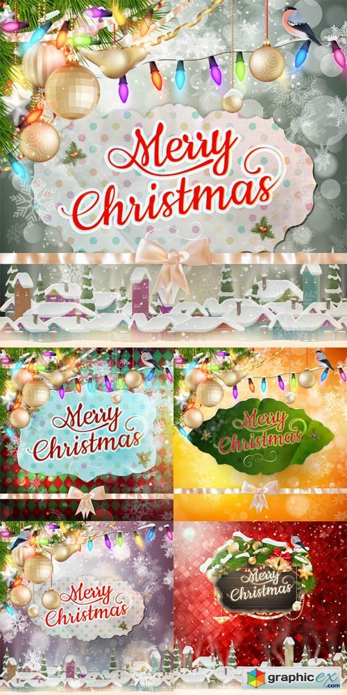 5 Christmas Cards Vector Set
