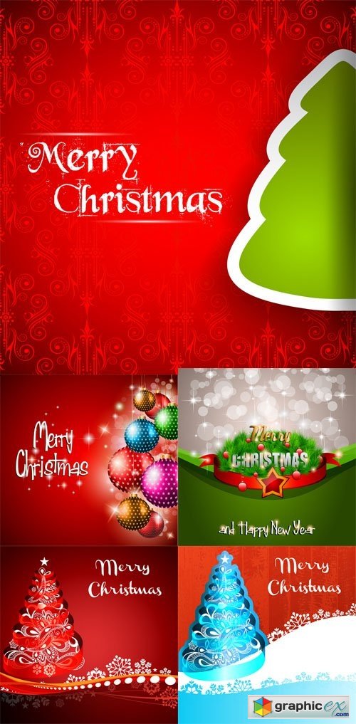 Merry Christmas Backgrounds with Tree Vector Set