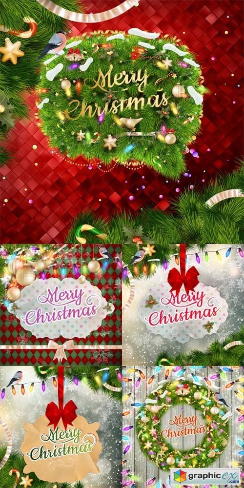 5 Christmas Cards Vector Set 2