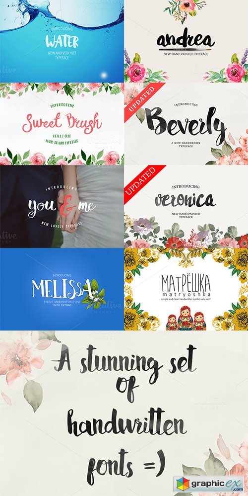 Hand Drawn Font Bundle 8 in 1 328043