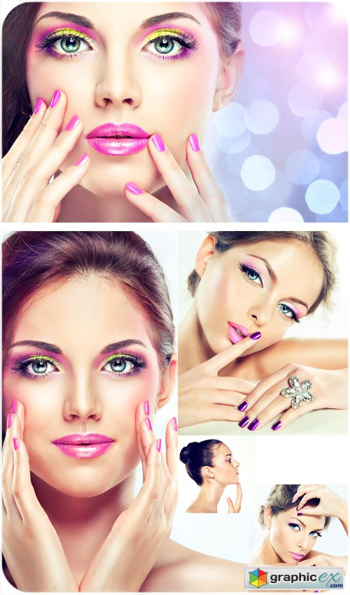 Beautiful girls with bright makeup - stock photo