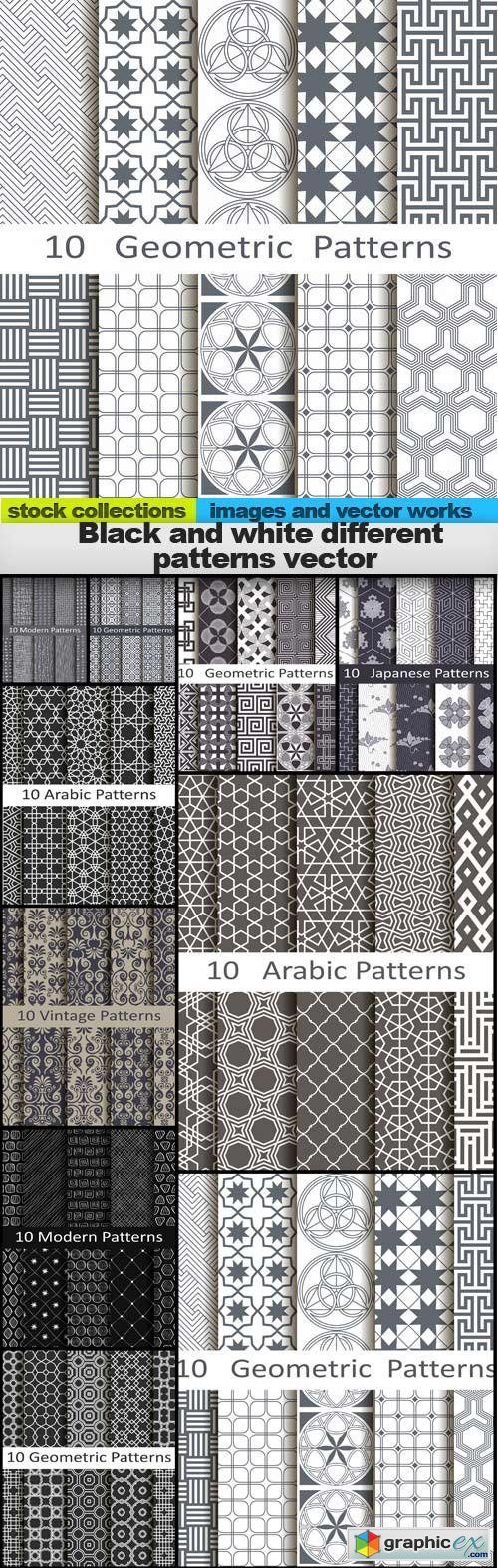Black and white different patterns vector, 10 x EPS