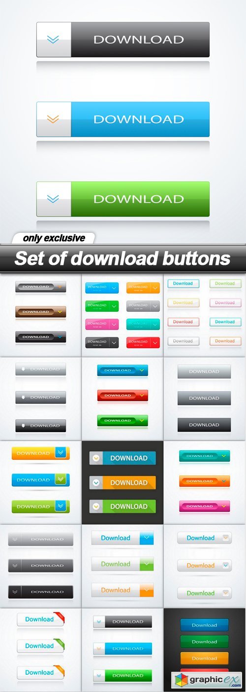 Set of download buttons - 15 EPS