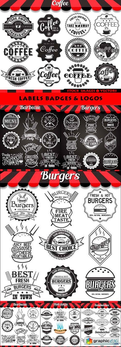 Vector illustration set of retro vintage labels badges & logos 7x EPS