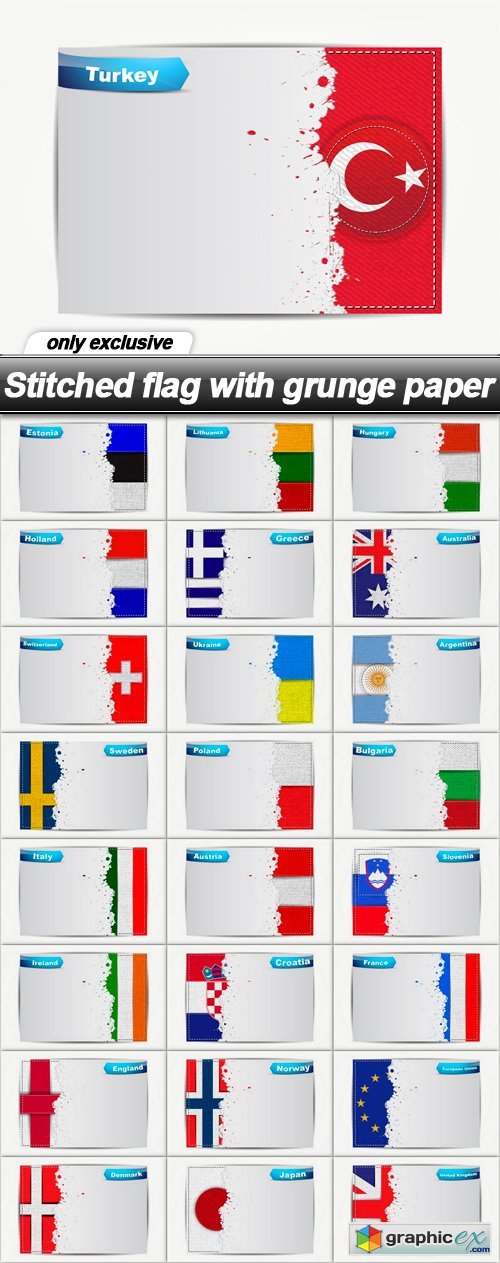 Stitched flag with grunge paper - 25 EPS