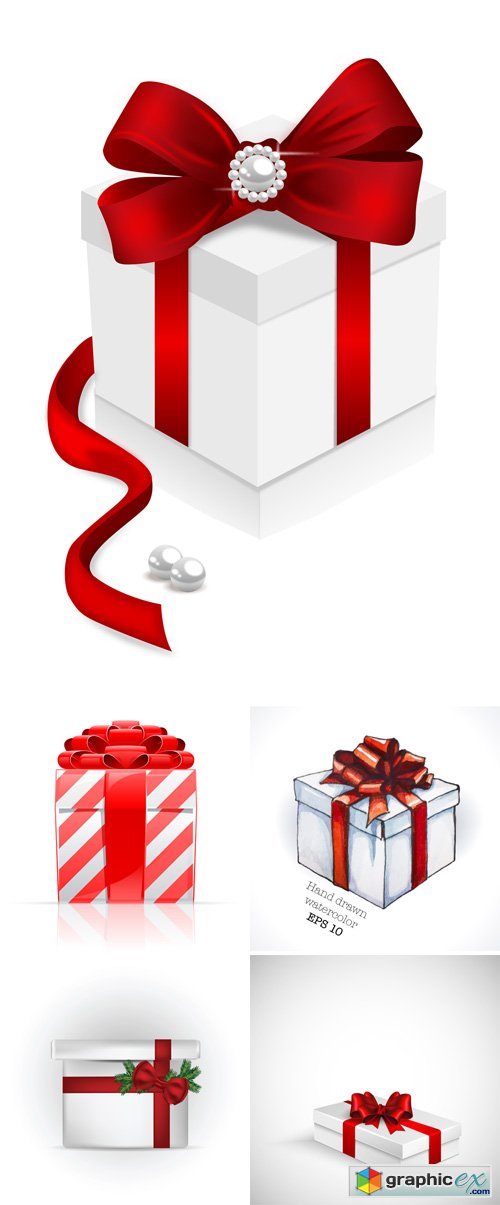 Gift Box with a Red Bow Vector Set