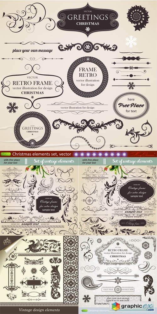 Vector set calligraphic design elements and christmas page decoration