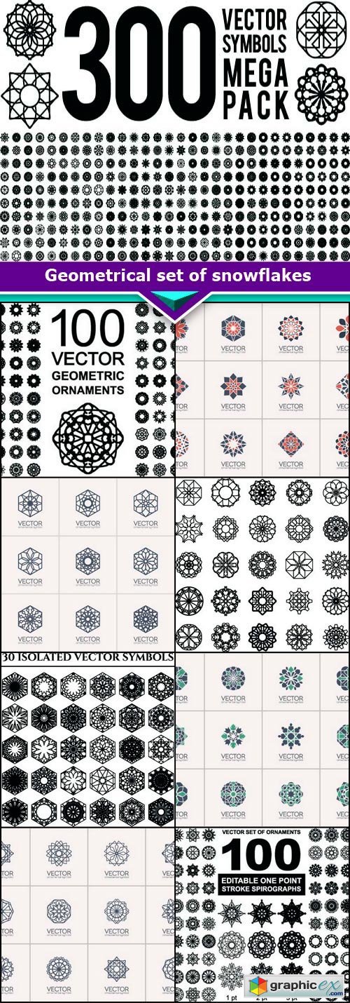 Geometrical set of snowflakes 9x EPS