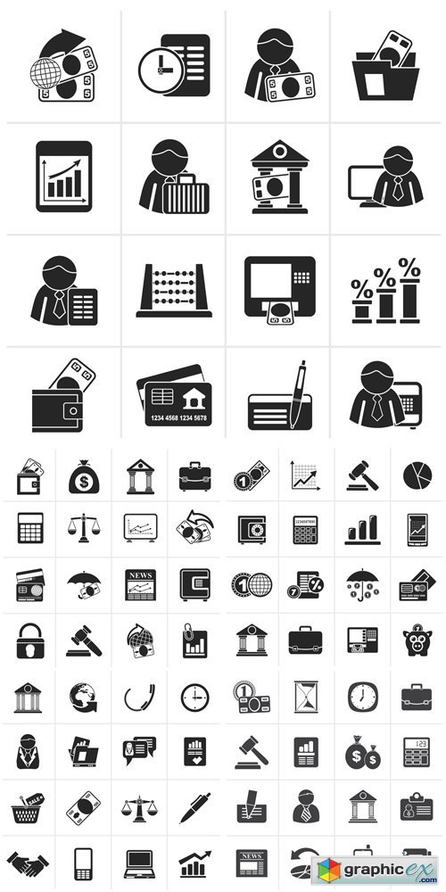 Black Bank and Finance Icons Vector Set