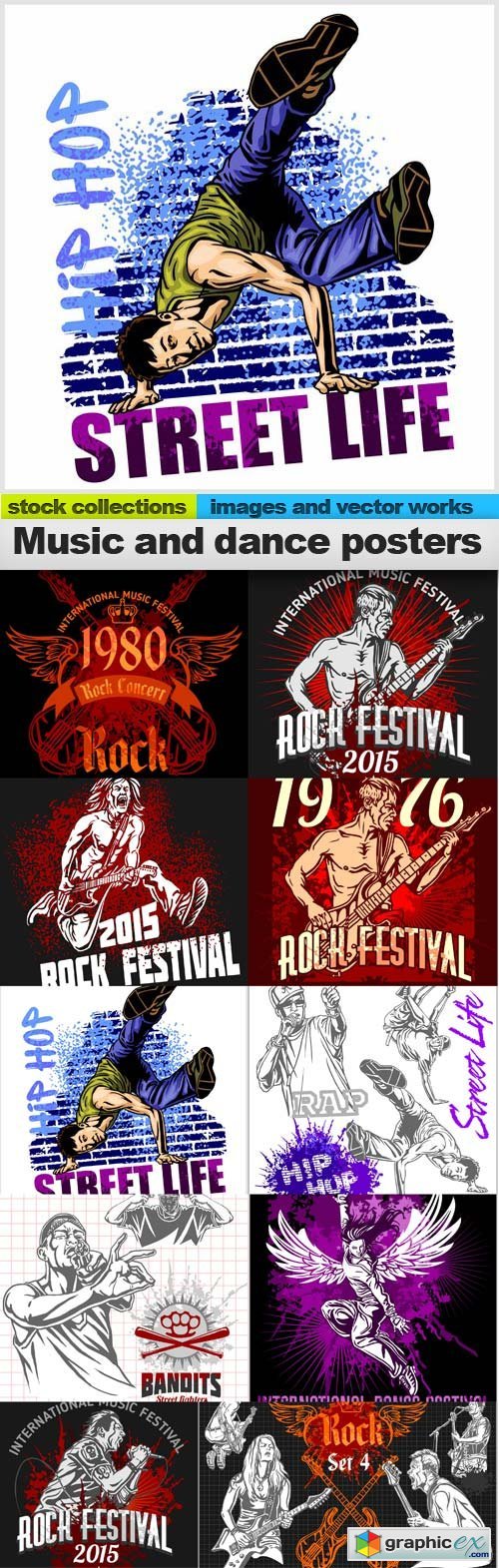 Music and dance posters vector, 10 x EPS