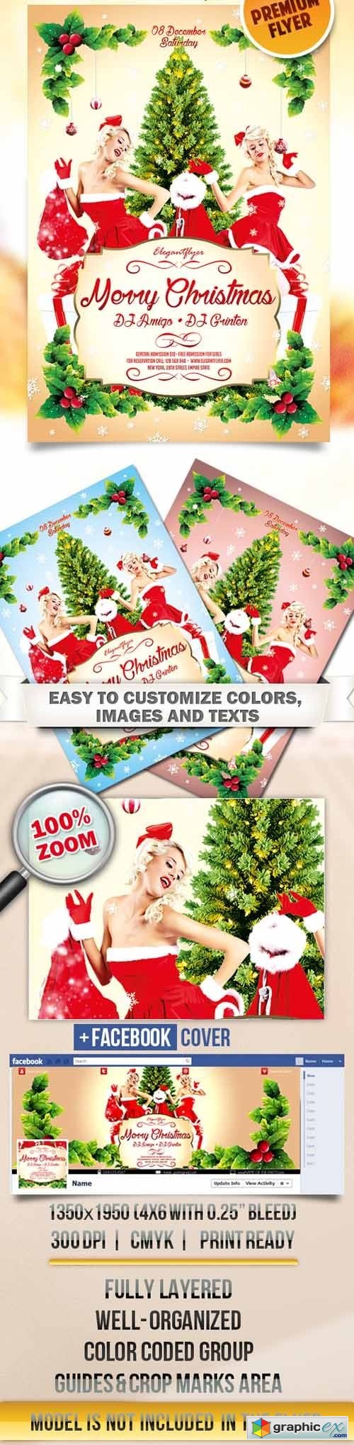 Merry Christmas 3  Flyer PSD Template + Facebook Cover