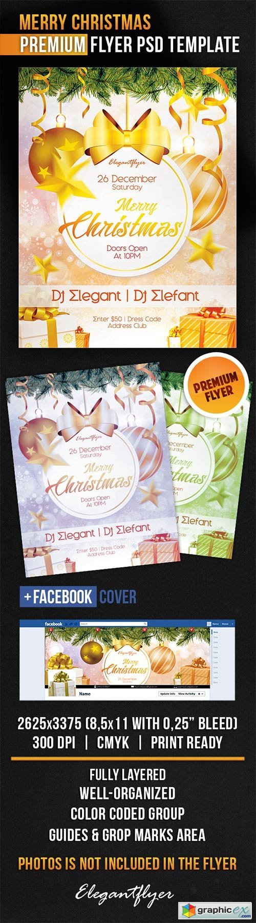 Merry Christmas Flyer PSD Template + Facebook Cover