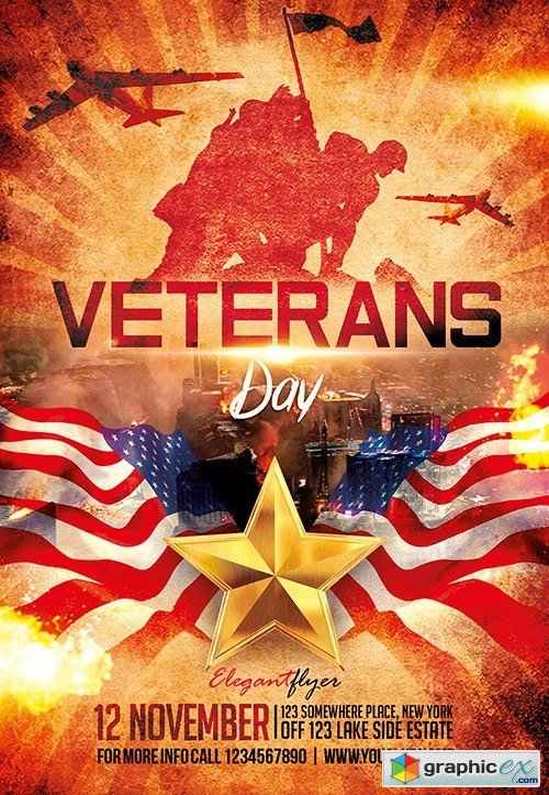 Veterans Day Flyer PSD Template + Facebook Cover