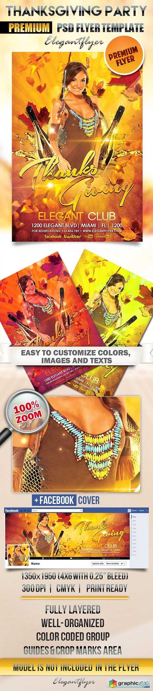 Thanksgiving Party Flyer PSD Template + Facebook Cover