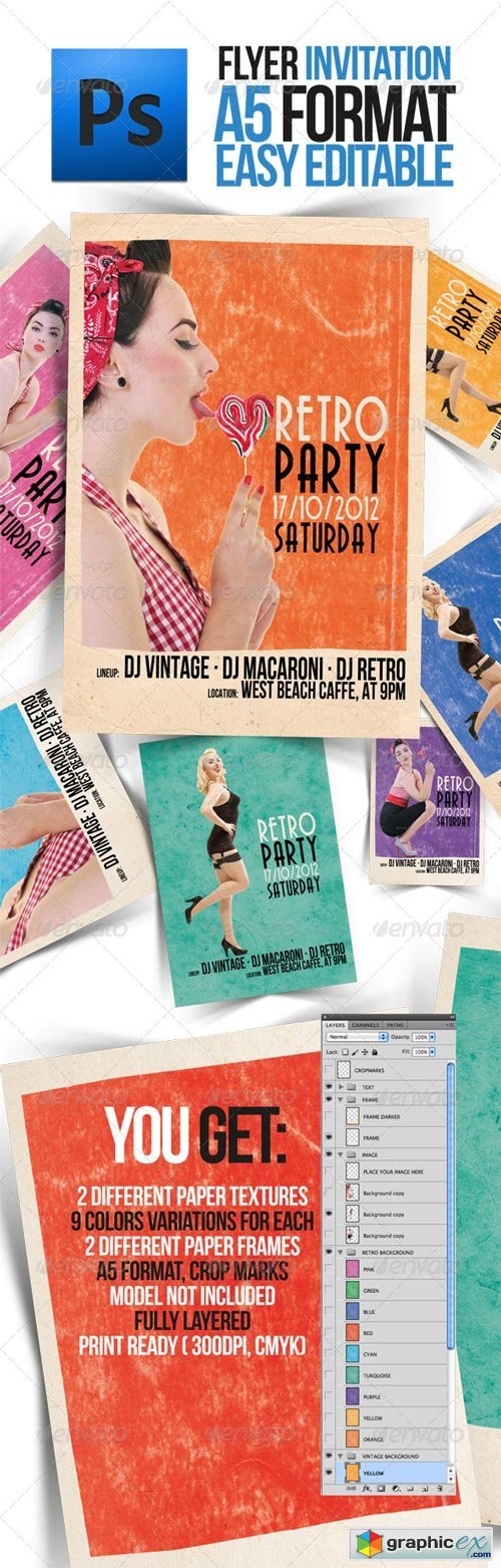 Party Retro Pin-Up Flyer A5 Format