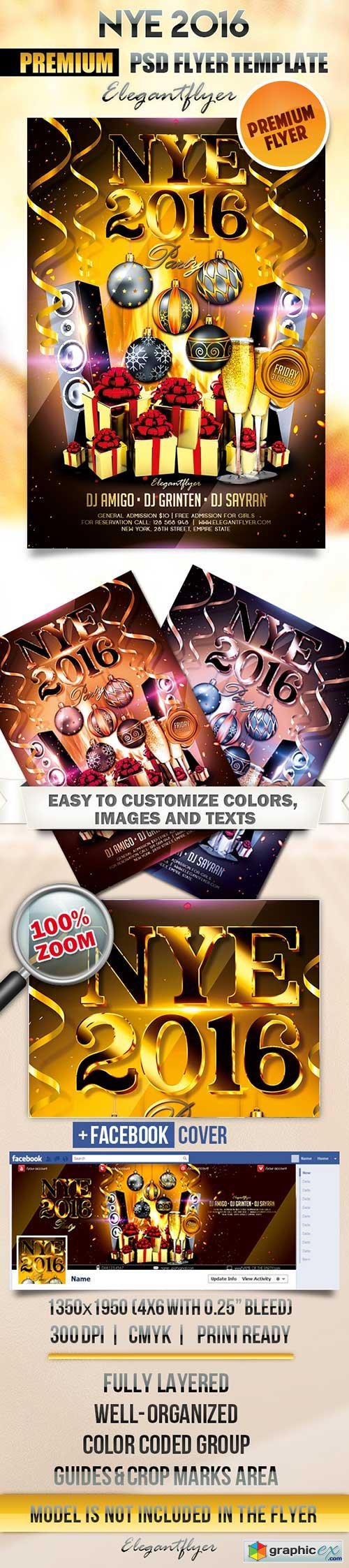 NYE 2016 Flyer PSD Template + Facebook Cover