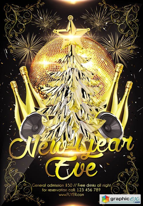 New Year Eve  Flyer PSD Template + Facebook Cover