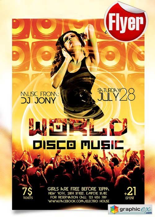 World Disco Music Flyer Template + Facebook Cover