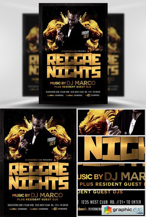Black and Gold Reggae Flyer Template