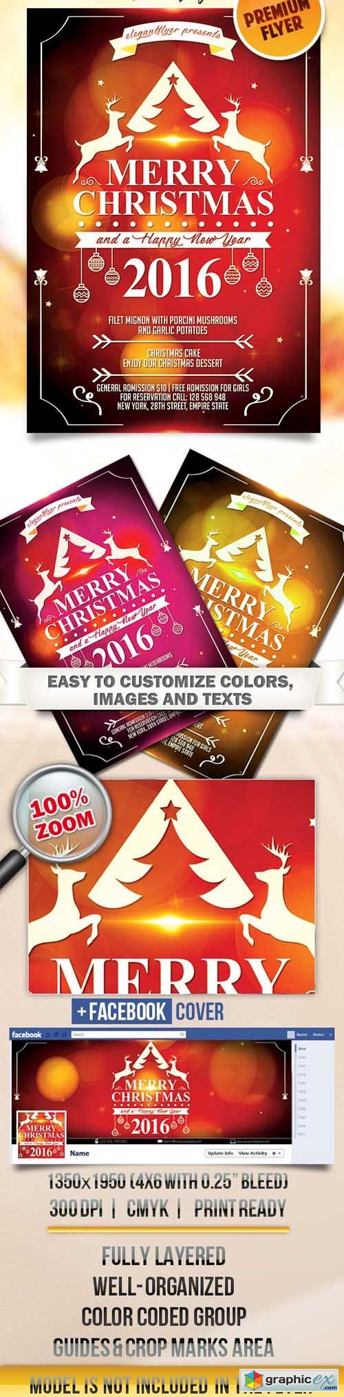 Minimal Christmas  Flyer PSD Template + Facebook Cover