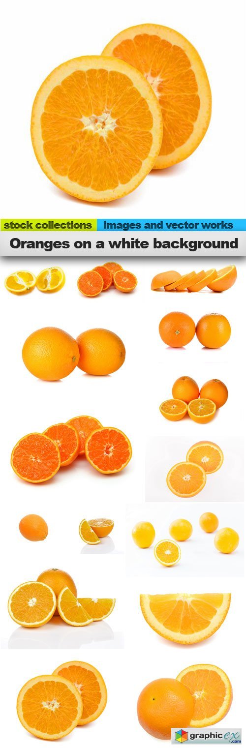 Oranges on a white background, 15 x UHQ JPEG