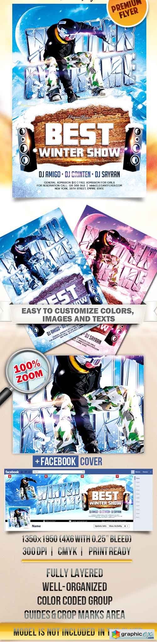 Winter Extreme  Flyer PSD Template + Facebook Cover
