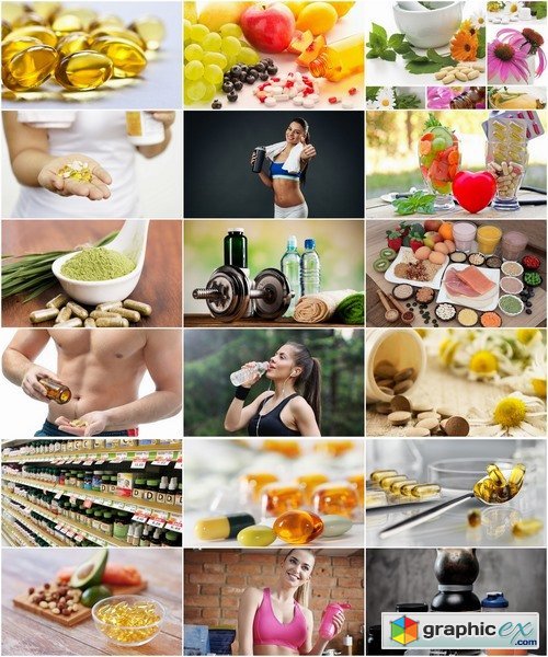 Collection of fitness preparation healthy eating vitamin tablet sports nutrition 25 HQ Jpeg
