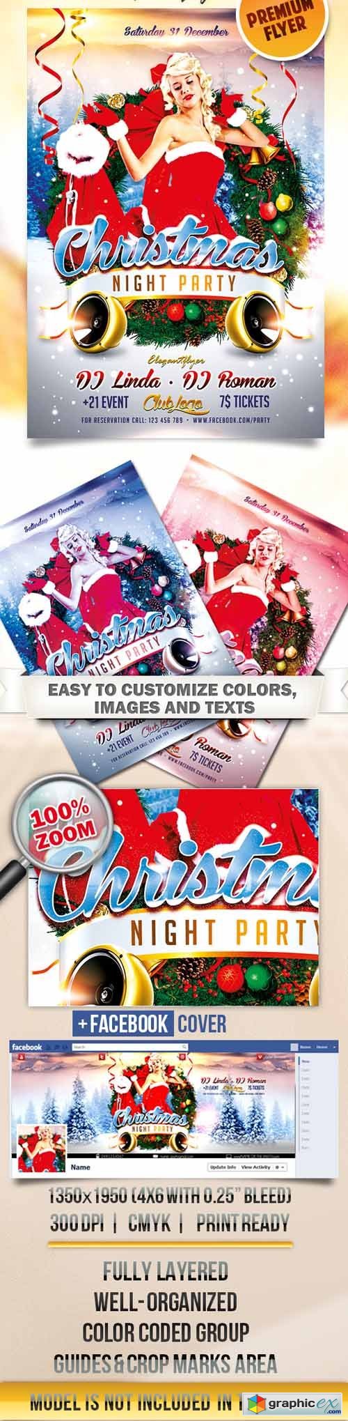 Christmas Night Party  Flyer PSD Template + Facebook Cover