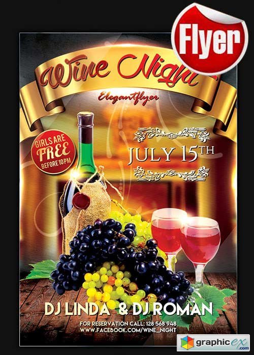 Wine Night Flyer Template + Facebook Cover
