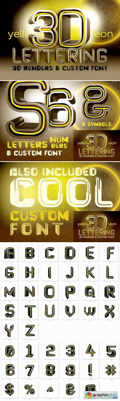 Yellow Neon - 3D Lettering + Font
