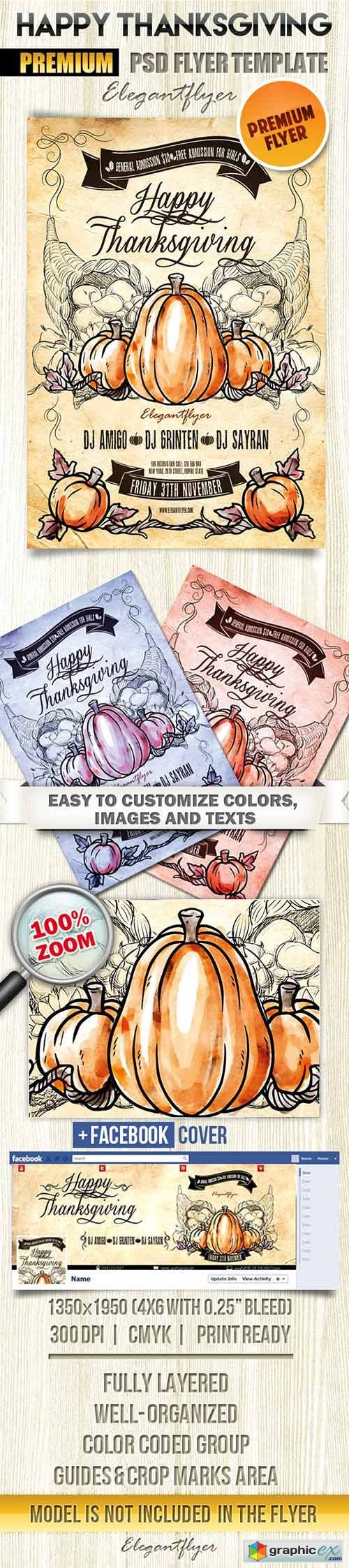 Happy Thanksgiving Flyer PSD Template + Facebook Cover