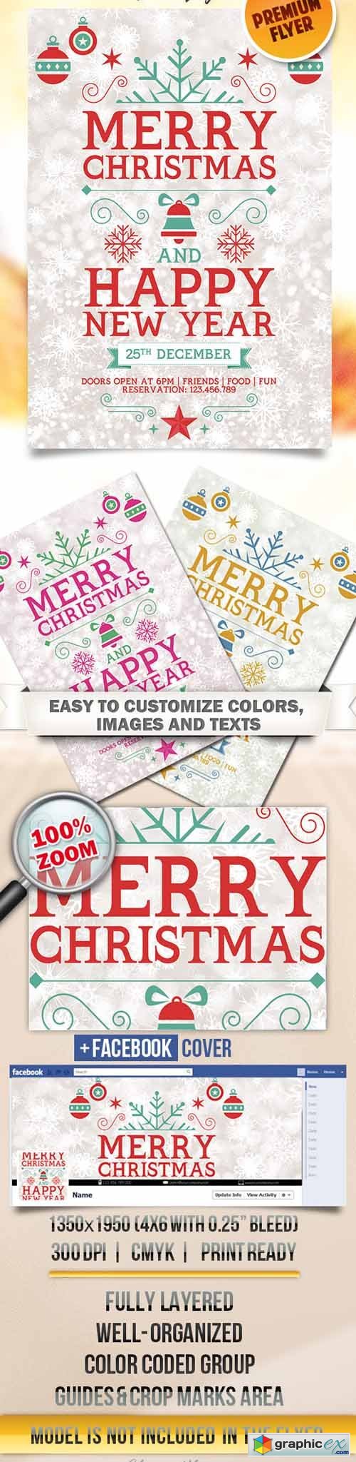 Merry Merry Christmas  Flyer PSD Template + Facebook Cover
