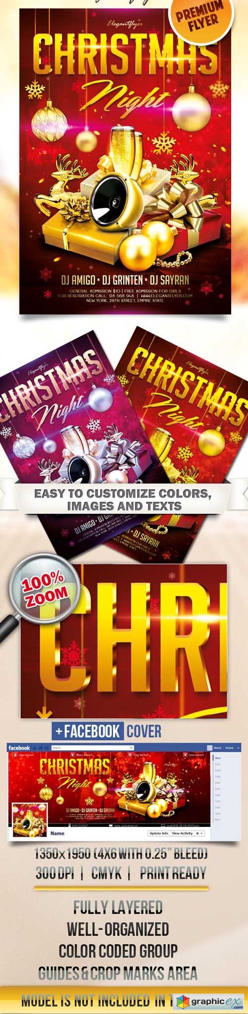 Christmas Night  Flyer PSD Template + Facebook Cover