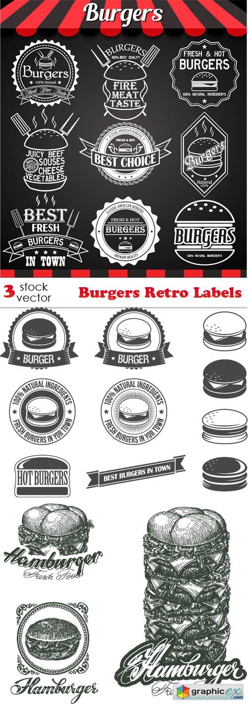 Vectors - Burgers Retro Labels