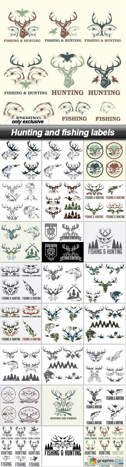 Hunting and fishing labels - 25 EPS