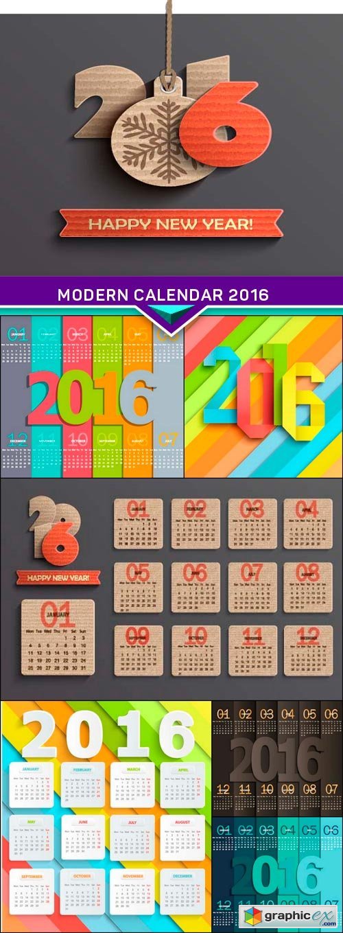 Modern calendar 2016 on a bright colorful background Vector 7x EPS