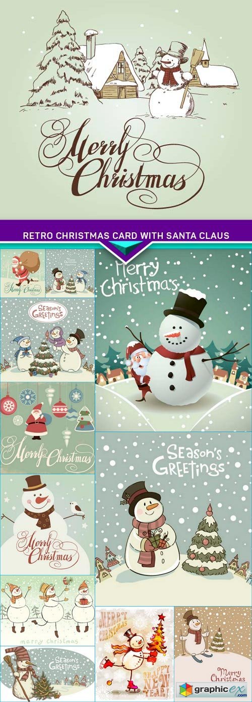 Retro Christmas Card with Santa Claus 12x EPS
