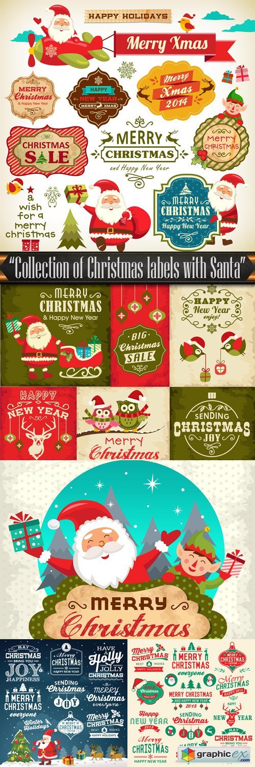 Collection of Christmas labels with Santa