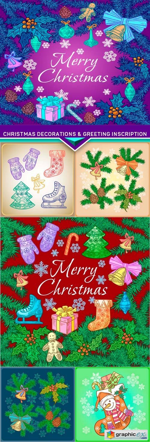 Christmas decorations & greeting inscription 6x EPS