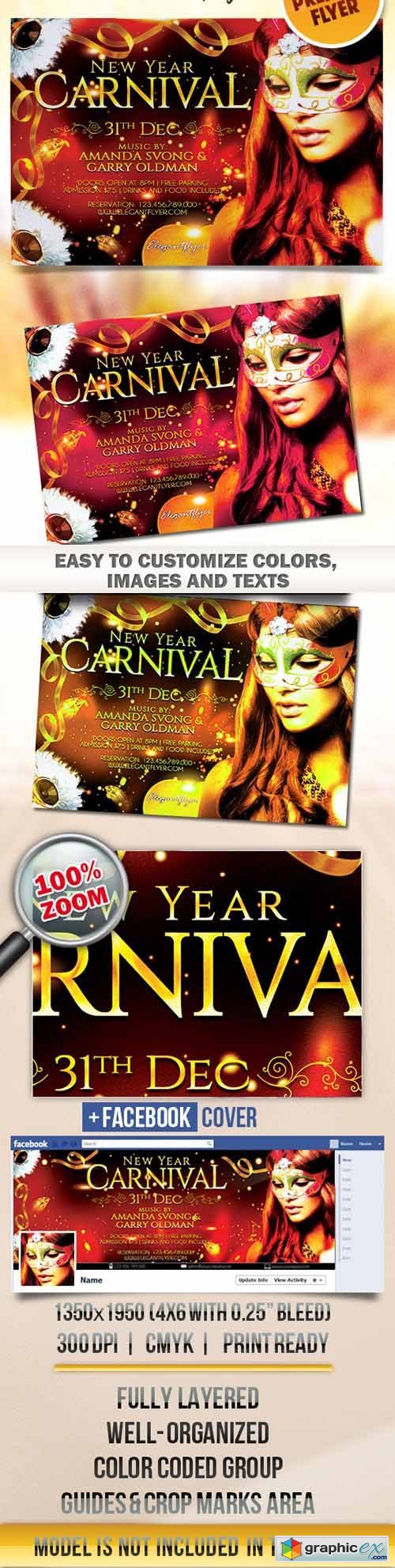 New Year Carnival Party  Flyer PSD Template + Facebook Cover