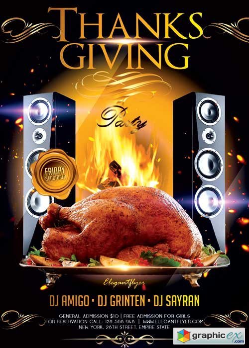 Thanksgiving Party 2 Flyer Template + Facebook Cover