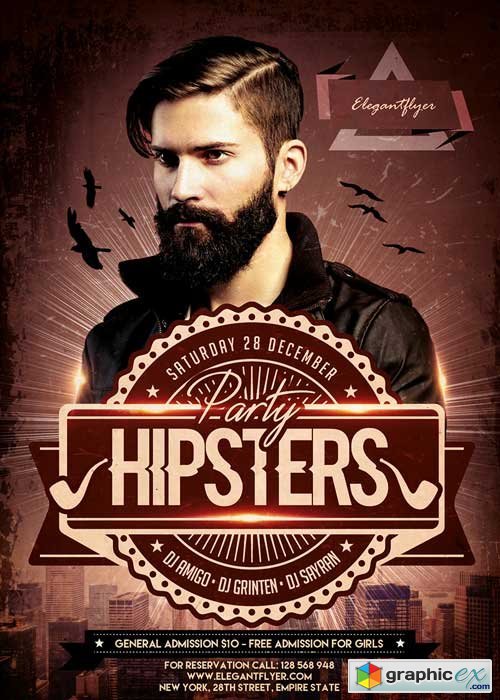 Hipsters Party V2 Flyer Template + Facebook Cover
