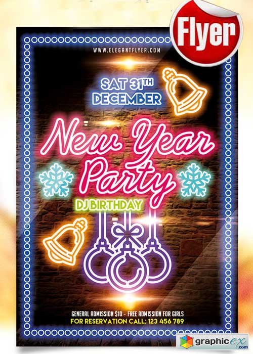 New Year Party Flyer Template + Facebook Cover V3