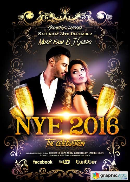 New Year Party 2 Flyer Template + Facebook Cover
